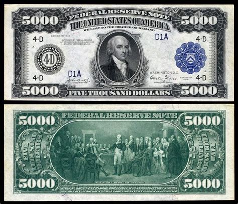 Who is on the dollar5000 dollar bill - Paper. Federal Reserve note paper is one-fourth linen and three-fourths cotton, and contains red and blue security fibers. The $1 Federal Reserve note was issued in 1963, and its design—featuring President George Washington and the Great Seal of the United States—remains unchanged. 